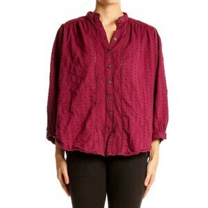 Pilcro By Anthropologie Burgundy Button-Down Embroidery Women's Blouse Size S